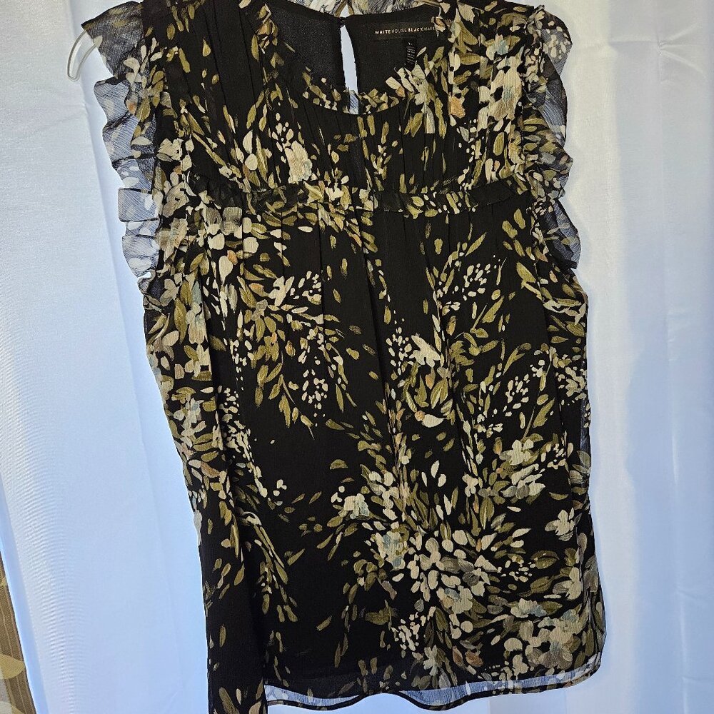 WHITE HOUSE BLACK MARKET Women's Black with Floral Print Top - Large